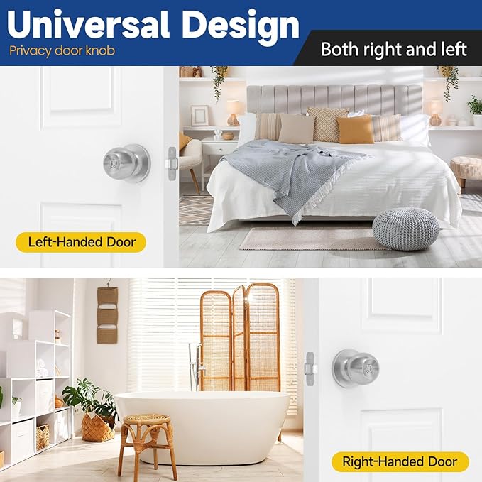 Privacy Door Knob Keyless Door Knobs Interior with Lock Bathroom Door Knob with Lock Satin Nickel Doorknob 2 Pack
