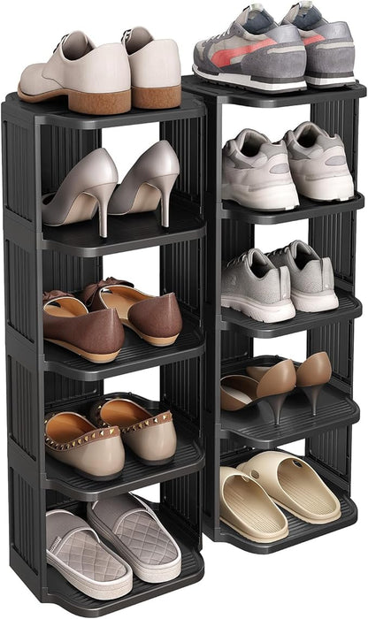 Kitstorack 10 Tiers Stackable Shoe Rack for Closet and Front Door Entrance - Free Standing Plastic Stand, Narrow Tall Vertical Organizer for Small Spaces Storage
