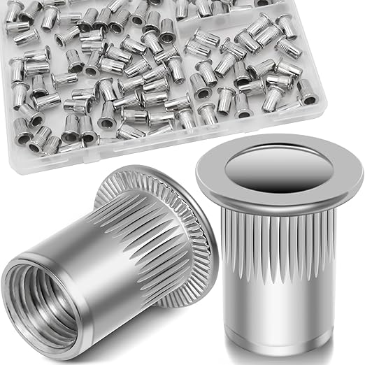 10-24 UNC Rivet Nut, 95Pcs 304 Stainless Steel Flat Head Rivnut Threaded Insert Nutsert