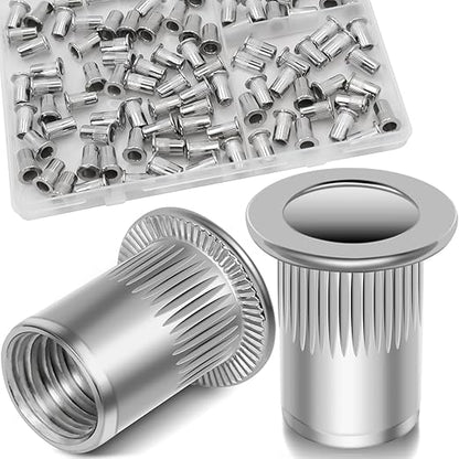 10-24 UNC Rivet Nut, 95Pcs 304 Stainless Steel Flat Head Rivnut Threaded Insert Nutsert