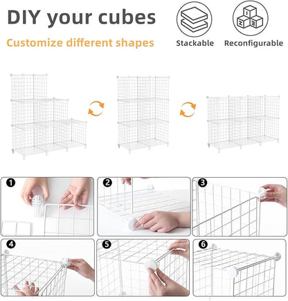 AWTATOS Wire Cube Storage Organizer, Closet Organizers and Storage, Metal 6 Cube Storage Shelves Bookshelf, Portable Closet Clothes Organizer for Bedroom, Home, Office, White