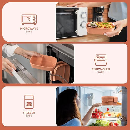 Bento Box Adult Lunch Box,3 Stackable Bento Lunch Containers for Adults/Kids, Modern Minimalist Design Bento Box with Utensil Set, Leak-Proof Lunchbox for Dining Out, Work, Picnic, School