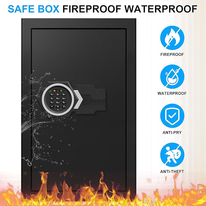 5.3 Cub Large Safes for Home Use Fire and Water Proof, Security Digital Fireproof Safe Box with Programmable Keypad, Spare Keys & Removable Shelf, Anti-Theft Document Safe for Money Medicine Valuables