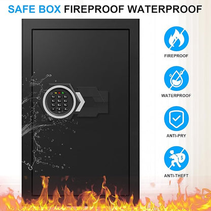 5.3 Cub Large Safes for Home Use Fire and Water Proof, Security Digital Fireproof Safe Box with Programmable Keypad, Spare Keys & Removable Shelf, Anti-Theft Document Safe for Money Medicine Valuables