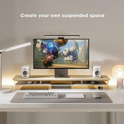Fenge Acrylic Monitor Stand Riser, 42.5 Inches Dual Monitor Stand with Metal Storage, 2 Tier Acrylic Computer Riser for Desk, Clear Laptop Stand for PC, Laptop, Printer, TV, Oak