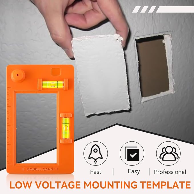 Low Voltage Mounting Bracket Template, Horizontal or Vertical Mounting Template for Single Gang and Double Gang Low Voltage Brackets, Easily Mark Out Cutouts(Orange)