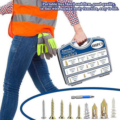 480 PCS Self Drilling Drywall Anchors Kit with Screws - 4 Sheetrock Anchors & 5 Screw Sizes (2025 Upgraded), No Drill Needed, Zinc Plated Steel and Plastic, Heavy Duty Wall Anchors