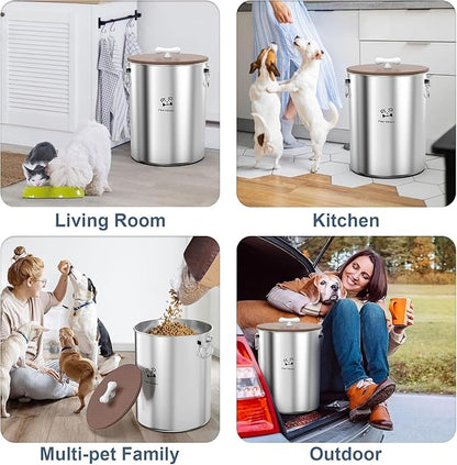 2PK 25 Lbs total 50 Lbs Stainless Steel Dog Food Storage Container with Airtight Wooden Lid & Ceramic Bone Handle, Large Metal Dog Food Bin for Dogs & Cats