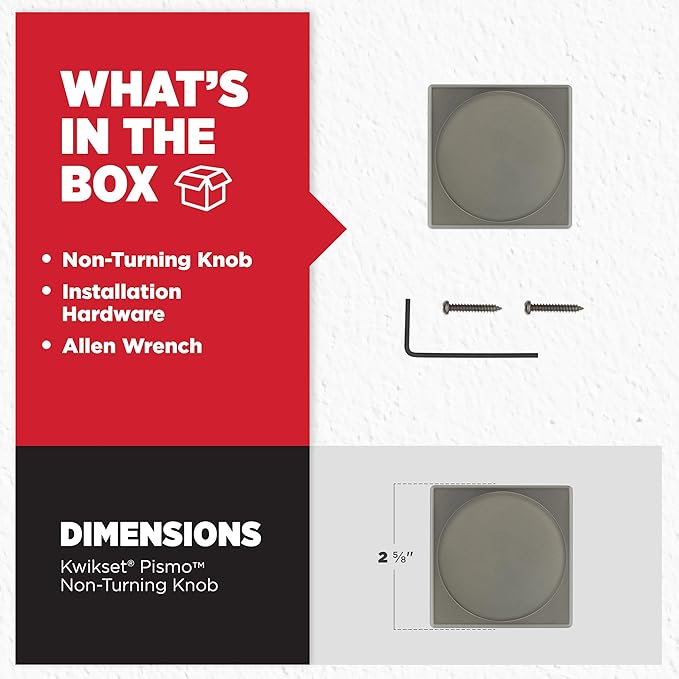Kwikset Pismo Dummy Door Knob, Square Single Sided Handle for Closets, French Double Doors, and Pantry, Gunmetal Non-Turning Interior Push/Pull Door Knob