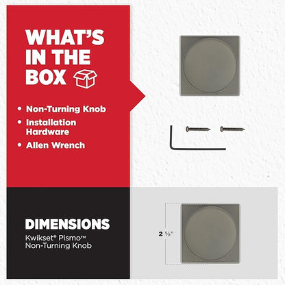 Kwikset Pismo Dummy Door Knob, Square Single Sided Handle for Closets, French Double Doors, and Pantry, Gunmetal Non-Turning Interior Push/Pull Door Knob