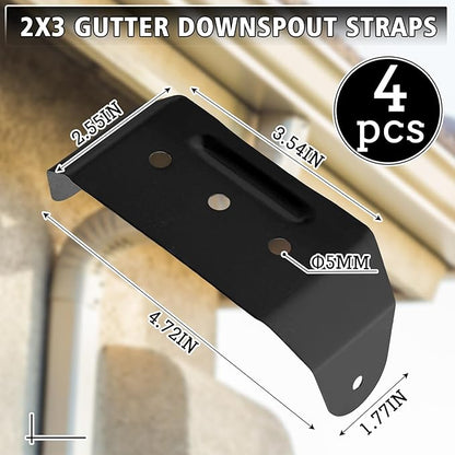 Shimeyao 8 Pcs Gutter Downspout Straps 2 x 3 Inch Downspout Pipe Clip Hidden Bracket, Aluminum Rain Gutter Straps for Secure Wall Mounting (Black)