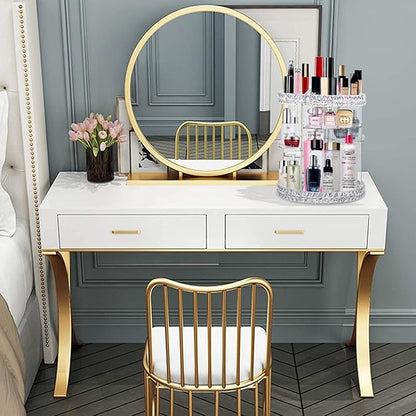V-HANVER 360 Rotating Makeup Organizer Perfume Organizer Clear Cosmetic Storage Display Case Large Capacity Acrylic Beauty Holder Adjustable Partition Height for Bedroom Dresser or Bathroom Vanity