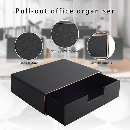 Stackable Organizer Drawer PU Leather Classic Handmade,Organize Home Office Desk Accessories and Sort Letter-Size Paper/a4 Document,Desk Caddy with Drawers Storage Box ,13.1x10x3.7inches,Black