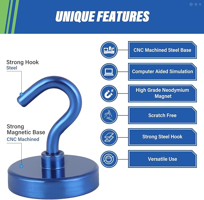 Neosmuk Magnetic Hooks, Heavy Duty 130lb+ Strong Magnet Hook for Cruise Cabins, Cruise Ship Essentials for Hanging, Metal Wall Refrigerator Hangers (Navyblue, 10 Pack)