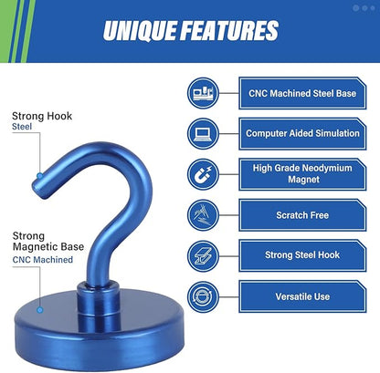 Neosmuk Magnetic Hooks, Heavy Duty 130lb+ Strong Magnet Hook for Cruise Cabins, Cruise Ship Essentials for Hanging, Metal Wall Refrigerator Hangers (Navyblue, 10 Pack)