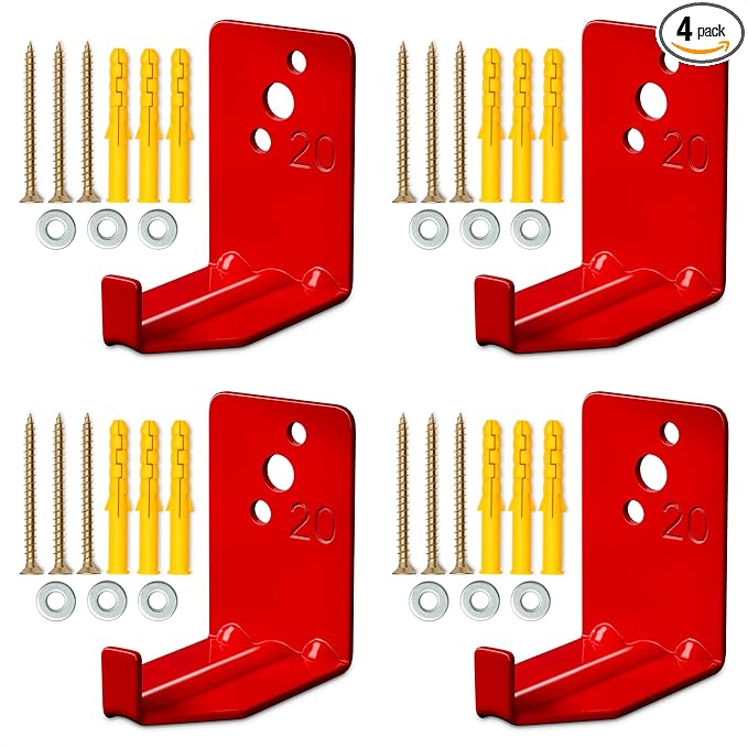 Fire Extinguisher Mount Brackets Set of 4, Heavy Duty Wall Mount Hook 2.36 x 1.57 x 2.36 in, Screws Anchors and Gaskets, Quick Install Holder, Supports up to 20 lb for Garage Workshop Home Cabinet Use