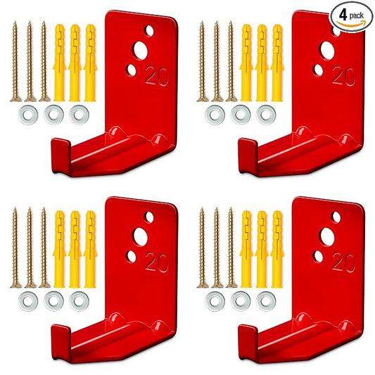 Fire Extinguisher Mount Brackets Set of 4, Heavy Duty Wall Mount Hook 2.36 x 1.57 x 2.36 in, Screws Anchors and Gaskets, Quick Install Holder, Supports up to 20 lb for Garage Workshop Home Cabinet Use