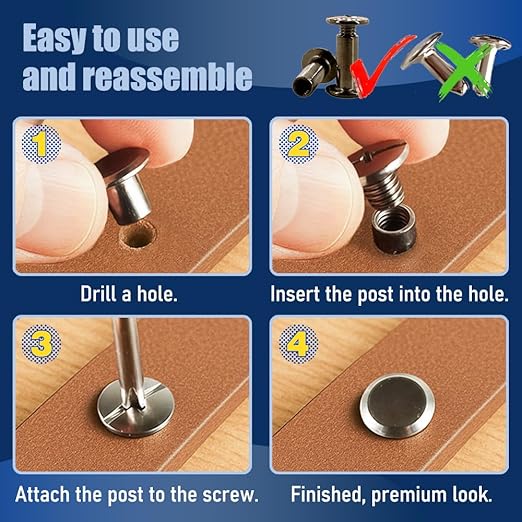 170 Sets Bronze Chicago Screws Leather Rivets Kit, 8 Sizes (M5*4,5,6,8,10,12,15,18) & 3 Screw Lengths (M4*3,4,5) for Belts, Bookbinding, DIY Leather (Bronze)