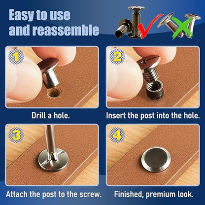 90 Sets Gunmetal Black Chicago Screws Leather Rivets Kit, 4 Sizes (M5*4,5,6,8) & 2 Screw Lengths (M4*3,4) for Belts, Bookbinding, DIY Leather (Gunmetal Black)