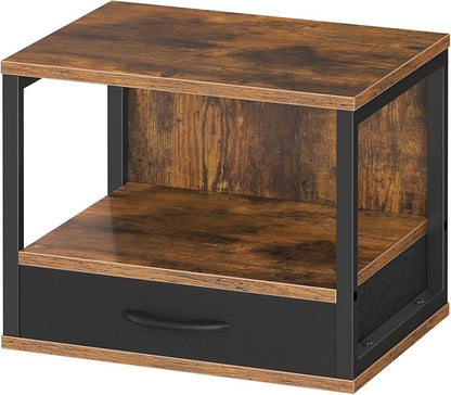 HOOBRO 2-Tier Desktop Printer Stand with Drawer, Under-Desk Printer Table with Storage Shelf, for Home Office, Kitchen, Fax Machine, Scanner, Rustic Brown BF07PS01