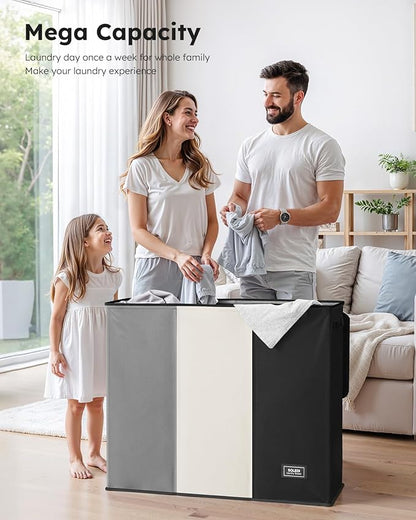SOLEDI Laundry Hamper 3 section with lid and 3 Pcs Bag, Large Hamper 3 compartment 180L, Laundry Basket Laundry sorter Clothes hamper for Laundryroom Bedroom Blanket Storage Organizer