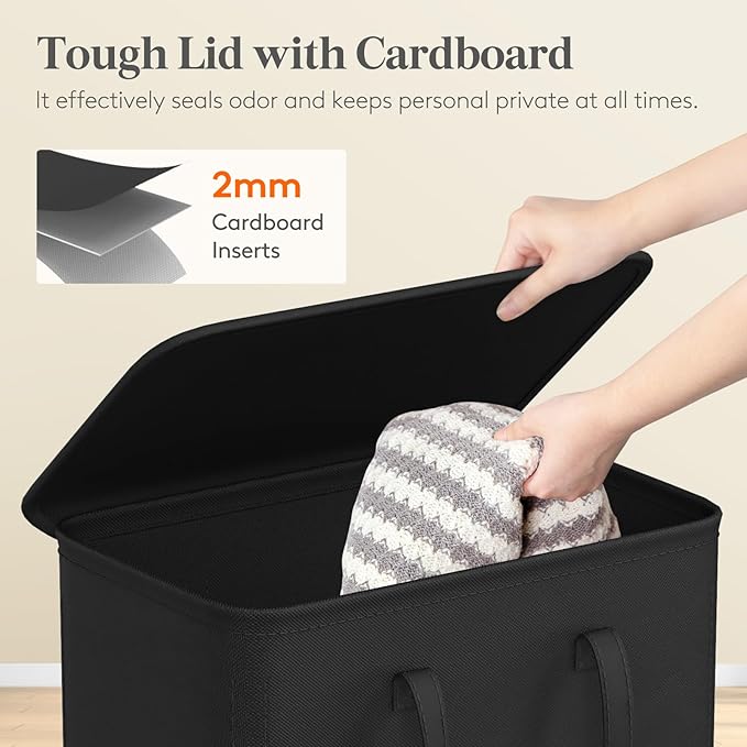 Lifewit 75L Slim Small Laundry Hamper, Laundry Basket with Lid, Dirty Collapsible Clothes Storage with Easy Carry Extended Handles, Tall Hampers for Bedroom Laundry Room, Black, 1 Pack