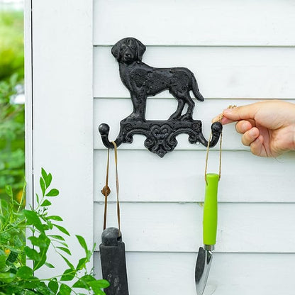 Sungmor Cast Iron Vintage Dog Wall Hooks, Decorative Wall Mounted Coat Hooks, Rustic Heavy Duty Double Hooks Cute Animal Key Hangers for Dog Leashes, Towels, Hats