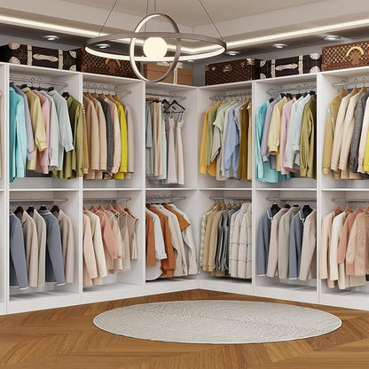 Closet System, 4FT Wood Closet Organizer System Small Walk-in Closet Freestanding Corner Closets Shelf Storage with 6 Hanging Rods, Modular Closet Systems White (4FT)