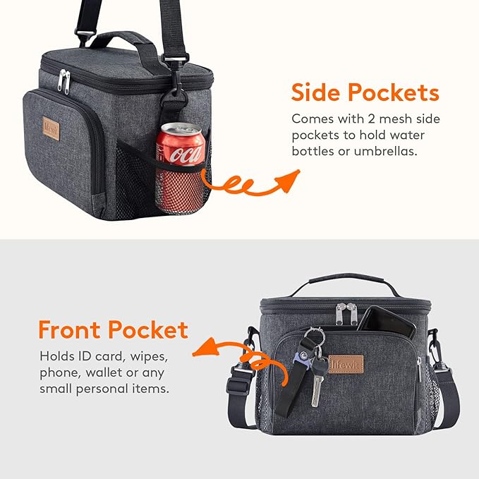 Lifewit Reusable Insulated Lunch Bag, Portable Cooler Freezable Soft Lunchbox Leakproof with Adjustable Shoulder Strap for Men Women Adult for Work Picnic or Travel, 9L 12 Can, Dark Gray
