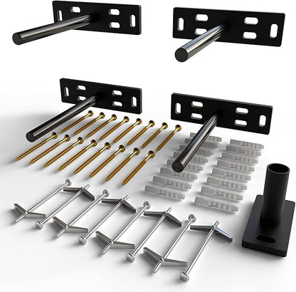 Set of 4 Floating Shelf Brackets Heavy Duty (1/4 inch Thick Baseplate) Painted Black Mild Steel/ Bracket for Hidden Wall Shelves Support Hardware Mount Kitchen/Nursery Decor (6 inch Rods)