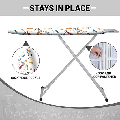 Extra Thick Ironing Board Cover and Pad, 15x54 Ironing Board Cover, Resist Scorching and Staining,Elastic Edges,Art of Life Iron Sew Scissors