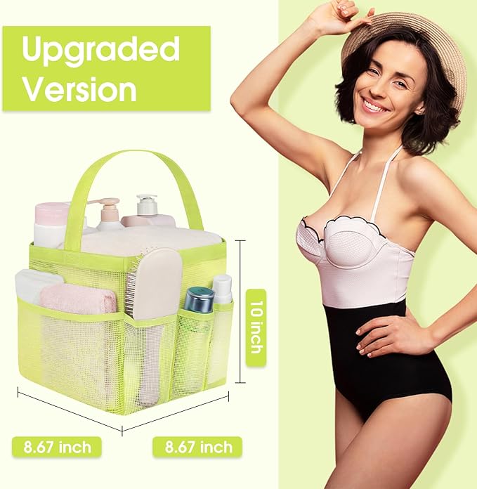 Attmu Mesh Shower Caddy Portable for College Dorm Room Essentials with 8 Pockets, Hanging Shower Caddy Dorm Basket, Quick Dry Shower Bag for Bathroom