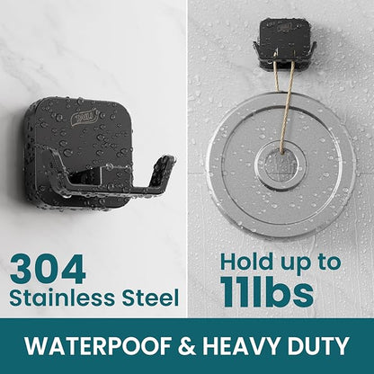 TAILI Patented Strong Suction Cup Hook, 304 Stainless Steel Bathroom Suction Cup Holder for Towel, Loofah, Bathrobe, Damage-Free Hanging Shower Wall Hook, Double-Hook Widening Design, 2 Pack, Black