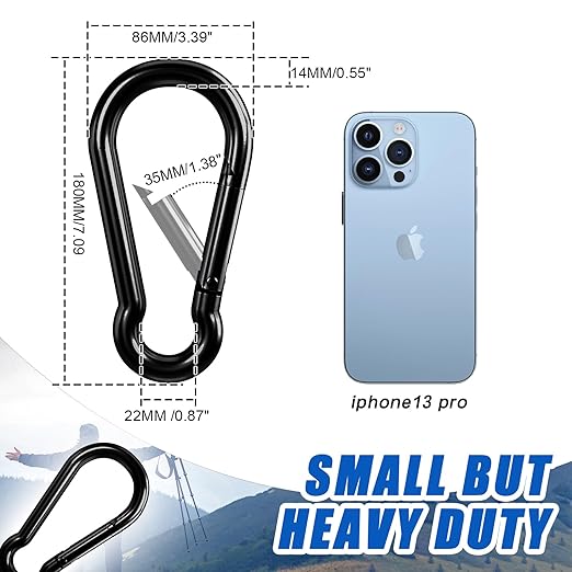 Large Carabiner Clip Hook, 7 inch 4 pcs Black Heavy Duty Spring Snap Hook Key Chain, Carabiners Clips for Outdoor Camping, Swing Set, Hammock, Hiking Travel, Fishing, Quick Link Keychain