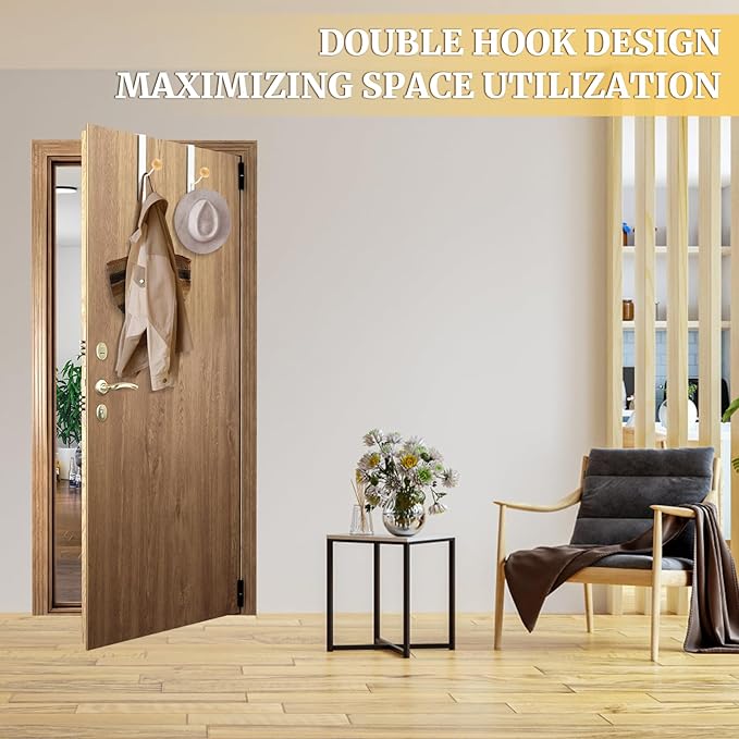 6 PCS Over The Door Hooks,Door Hooks for Hanging Towels,Clothes,Hats,Bags,Back of Door Towel Hanger with Non-Slip Pads,Fits Doors 0.7-1.5" for Bathroom,Bedroom,Closet(White)