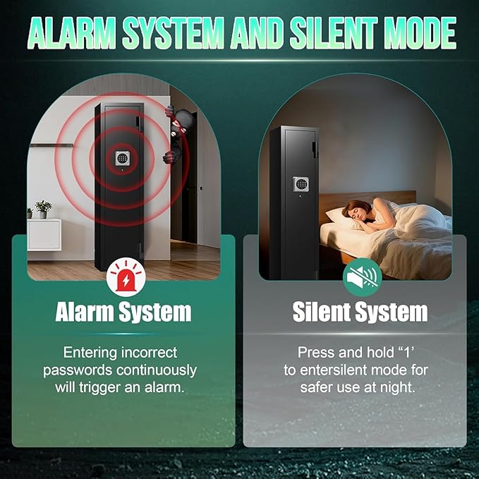 2-3 Gun Safe for Rifles and Pistols, No Assembly Required Gun Cabinet with Removable Shelf, Rifle safe with 180° Full Access Door, Gun Safes with Password Lock, Alarm System & Mute Mode