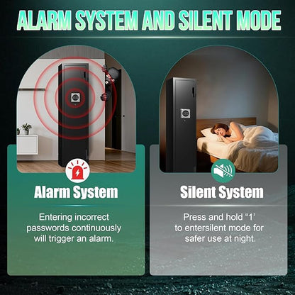 2-3 Gun Safe for Rifles and Pistols, No Assembly Required Gun Cabinet with Removable Shelf, Rifle safe with 180° Full Access Door, Gun Safes with Password Lock, Alarm System & Mute Mode
