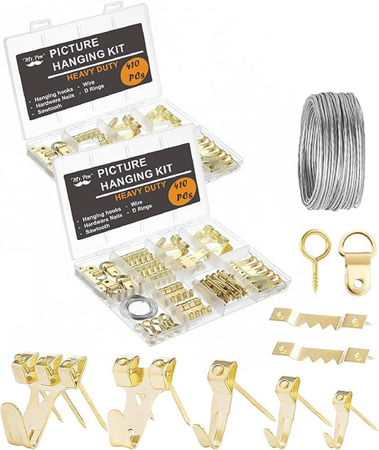 Mr. Pen- Picture Hanging Kit, 410pc, Gold, Picture Hangers Bulk, Nails for Hanging Pictures, Wall Hangers, Picture Hanging, Picture Hanging Hooks, Frame Hanging Hardware, Wall Hanging Kit
