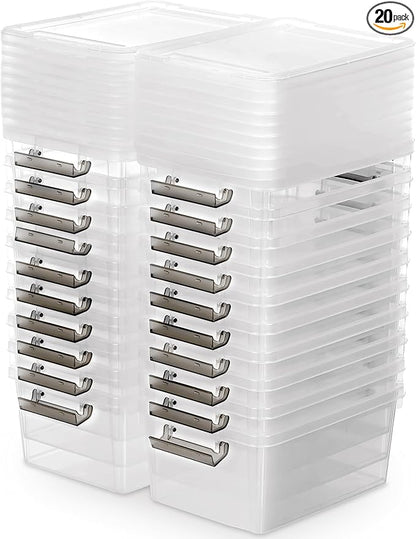 Citylife 1.3 QT 20 Packs Small Storage Bins Plastic Storage Container Stackable Box with Lids for Organizing, Clear White