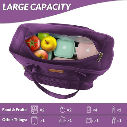 Large Women Lunch tote Bags for Work Insulated/Insulated Adult Lunch Box for Women/Nylon Thermal cooler Bag Leakproof Cooler Tote Bag with Storage Pocket (lumina purple)