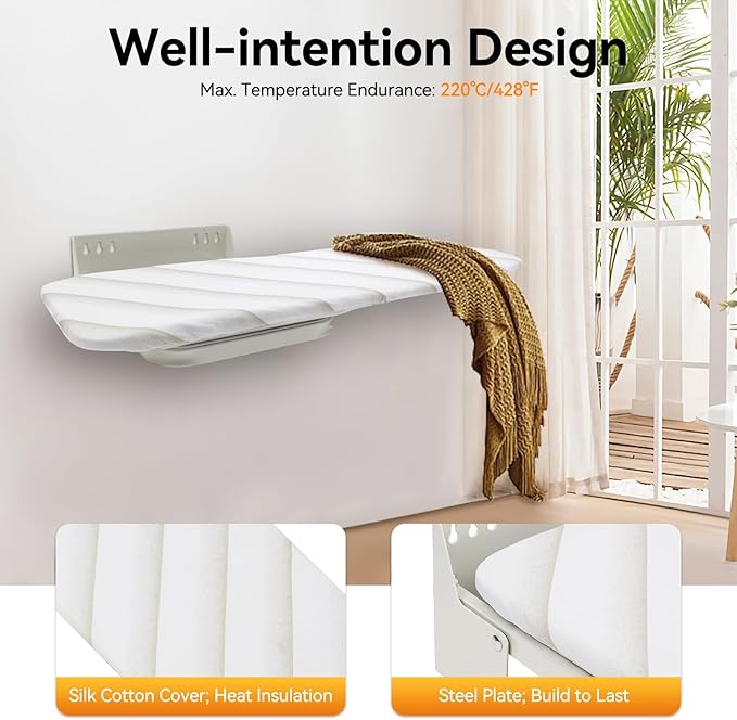 Wall-Mounted Ironing Board, 180° Swivel Retractable Ironing Board w/Cover 38.7" x 11.8" Clothes Ironing Table for Small Spaces, Laundry Room, Home