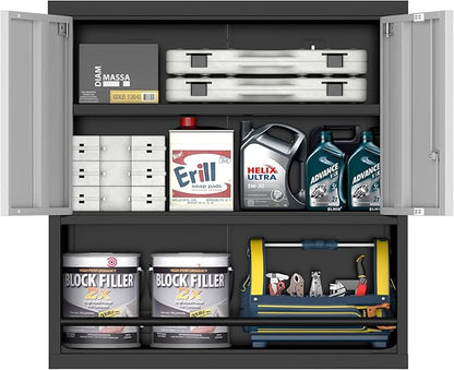 Garage Cabinets,Metal Storage Cabinet with Locking Door,Lockable Wall Mount Cabinet for Storage,Hanging Cabinets for Garage,Kitchen,Office