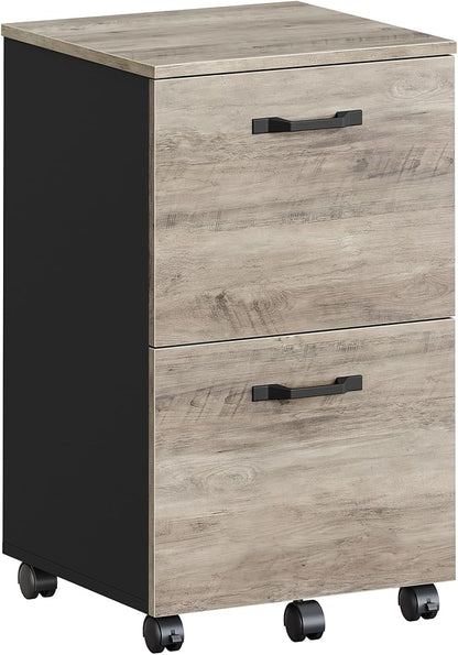 VASAGLE 2-Drawer File Cabinet, Small Rolling Filing Cabinet for Home Office, Printer Stand, for A4, Letter-Size Documents, 15.7 x 16.5 x 27.6 Inches, Heather Greige and Ink Black UOFC040B02