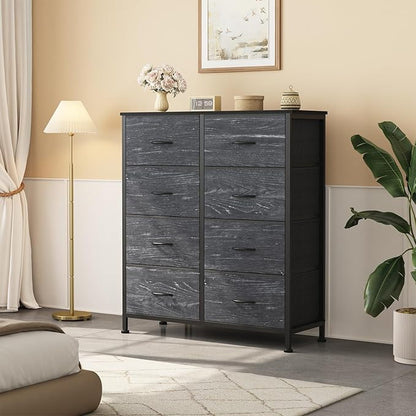 OLIXIS 8 Drawer Storage Dresser with Wood Top - Wide Fabric Chest Organizer for Bedroom, Closet, Living Room,Tower Cabinet, TV Stand, Hallway Entryway Furniture,Black Wood Grain