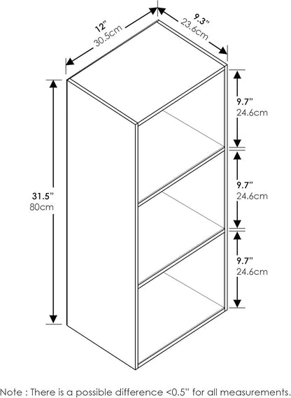 Furinno LUDER Book Shelf, 3-Cube Bookshelf, Bookcase with Open Shelves, 9.3 x 12 x 31.5, for Living Room, Bedroom, Home Office, Blackwood
