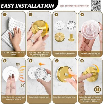 Suction Cup Hooks for Shower,Removable Shower Towel Suction Hooks for Bathroom Wall,Kitchen,Glass,Mirror,Tile to Hang Robes,Loofah-Gold(2-Pack)