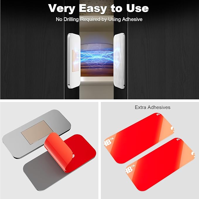 No Drill Magnetic Cabinet Door Catch with Adhesive – Stainless Steel, Strong Hold Child Safety Lock for Kitchen Cabinets, Bathroom, RV – Drawer Magnets 1.57” x 0.79” 4 Pack