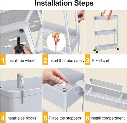 SPACELEAD Slim Storage Cart 4 Tier,Bathroom Organizer Rolling Utility,Mobile Shelving Unit Slide Out for Office, Kitchen, Laundry Room & Narrow Places,Gray