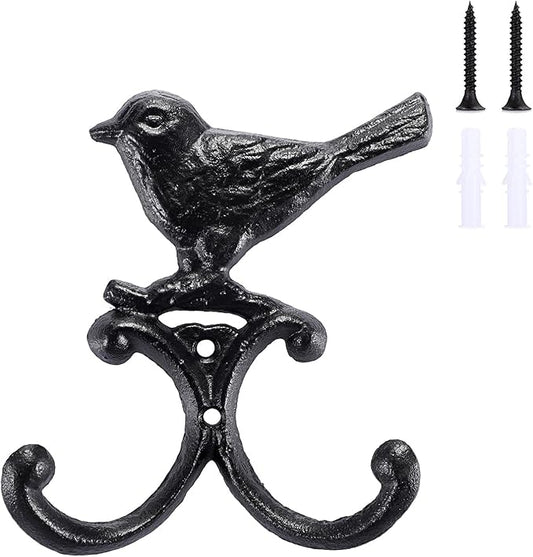OwnMy Cast Iron Bird Coat Hooks Decorative Wall Hook, Vintage Dog Leash Holder Farmhouse Key Holder for Wall, Heavy Duty Indoor Outdoor Double Wall Hooks for Hanging Towels, Hats, Potted Plants, Tools
