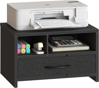 HOOBRO Desktop Printer Stand, Printer Stand Shelf Organizer with Drawer, Wooden Under Desk Printer Table, Storage Shelf, for Home Office Black BB08PS01